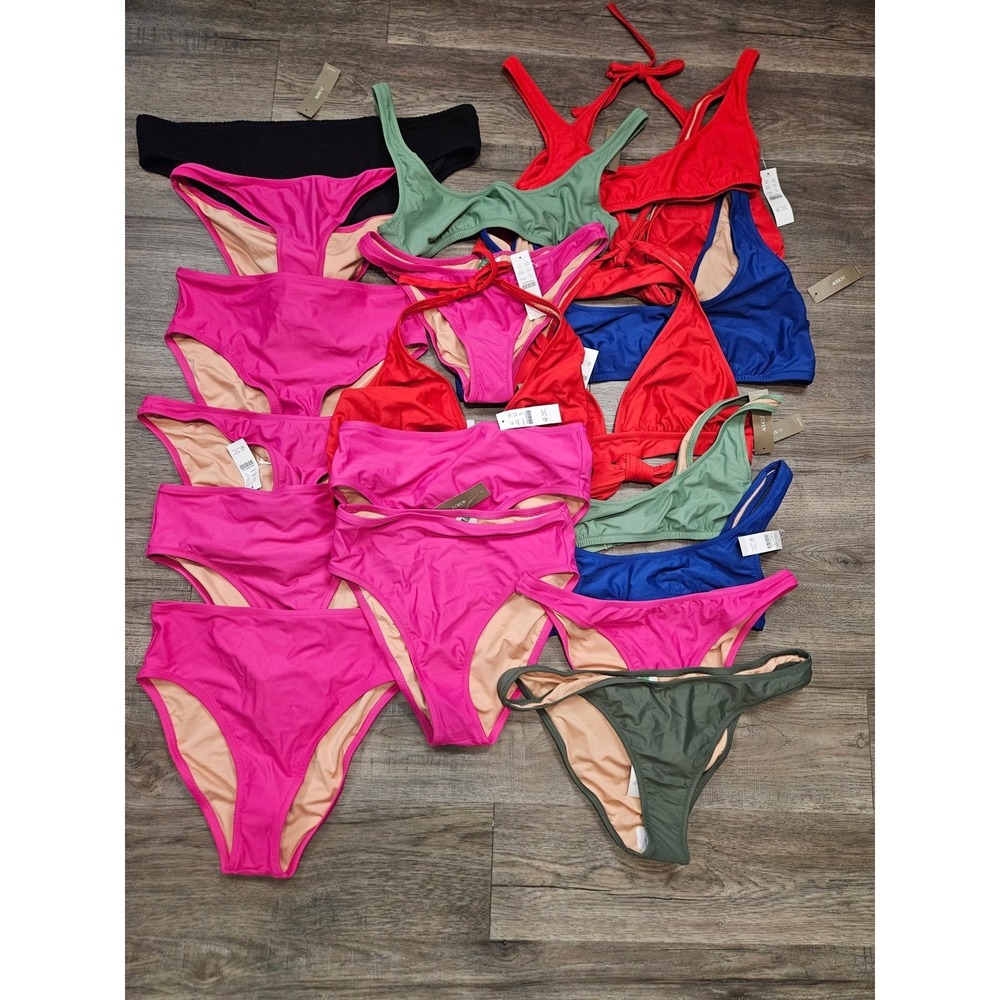 NWT J.Crew Swimwear Lot 19pc Mixed Sizes Pink Red Blue Green Bikini Separates